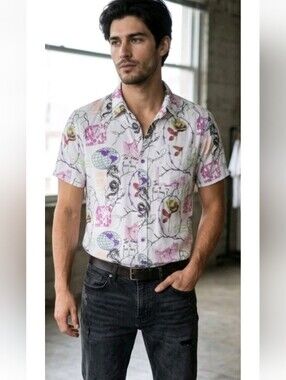 Vitriol Y2k Graphic Button Up Shirt Short Sleeve Cyberpunk Mall Goth Anime M
